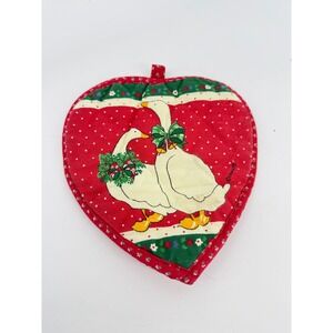 Franco Potholder Heart Red White Geese Vintage Quilted Kitchen Decor Cotton